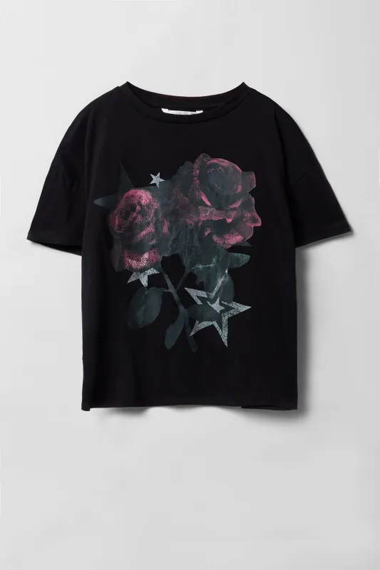 Girls Graphic Roses Oversized T-Shirt sold by Urban Planet