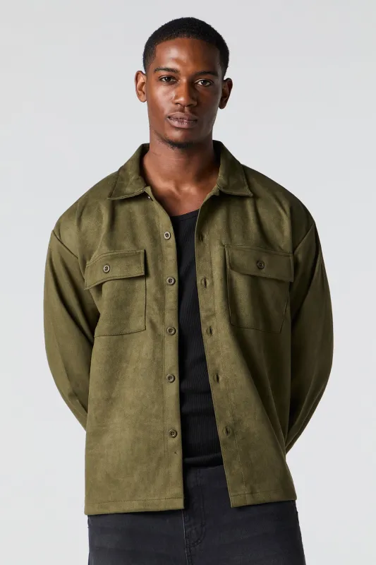 Faux Suede Button-Up Top sold by Urban Planet