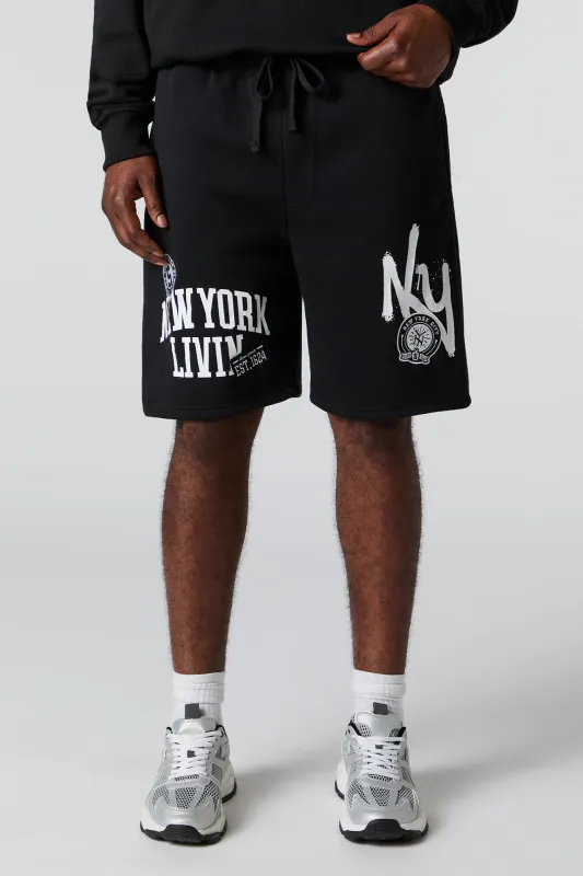 New York Embroidered Fleece Short sold by Urban Planet