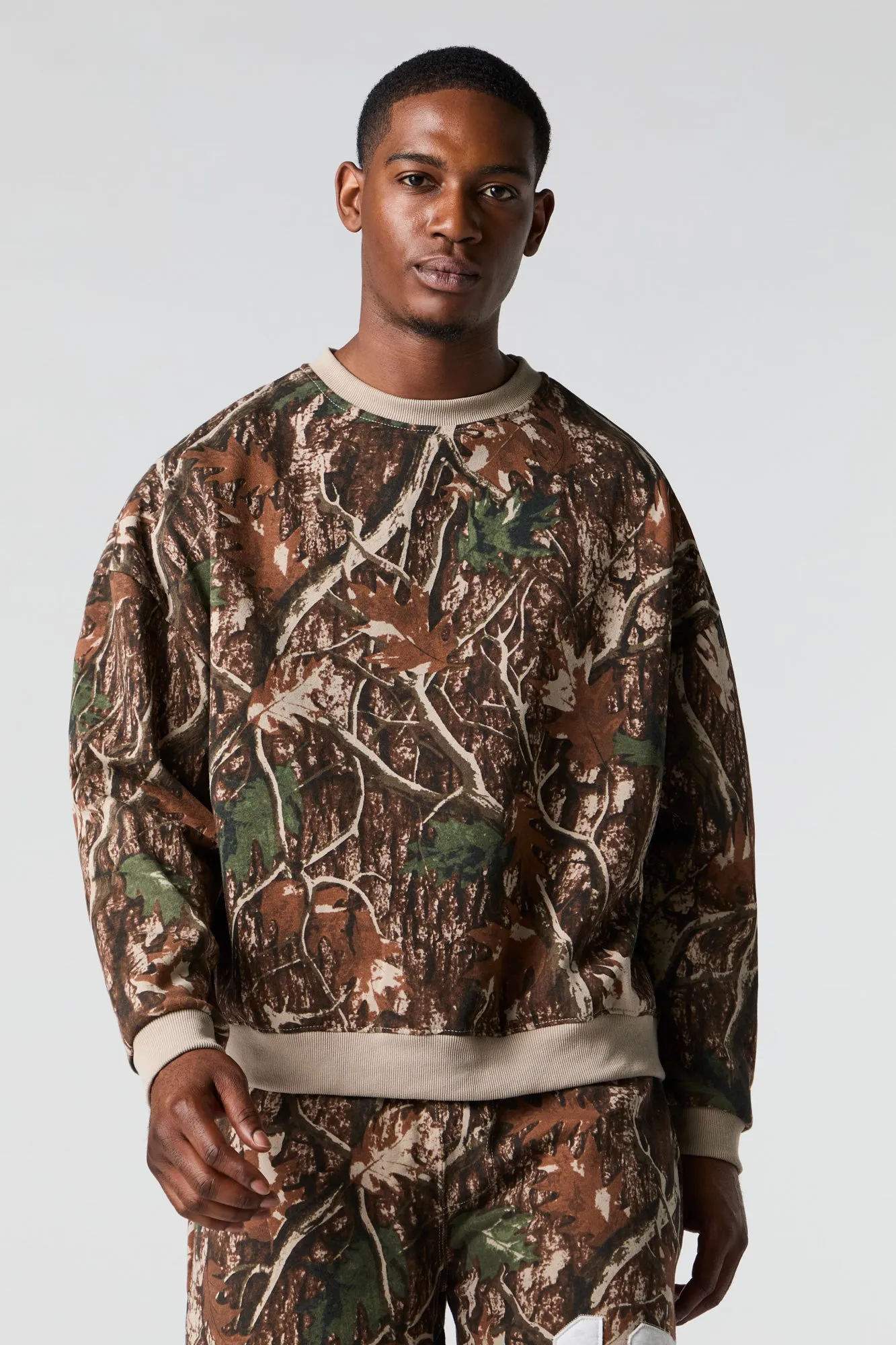 Camo Boxy Fleece Sweatshirt sold by Urban Planet