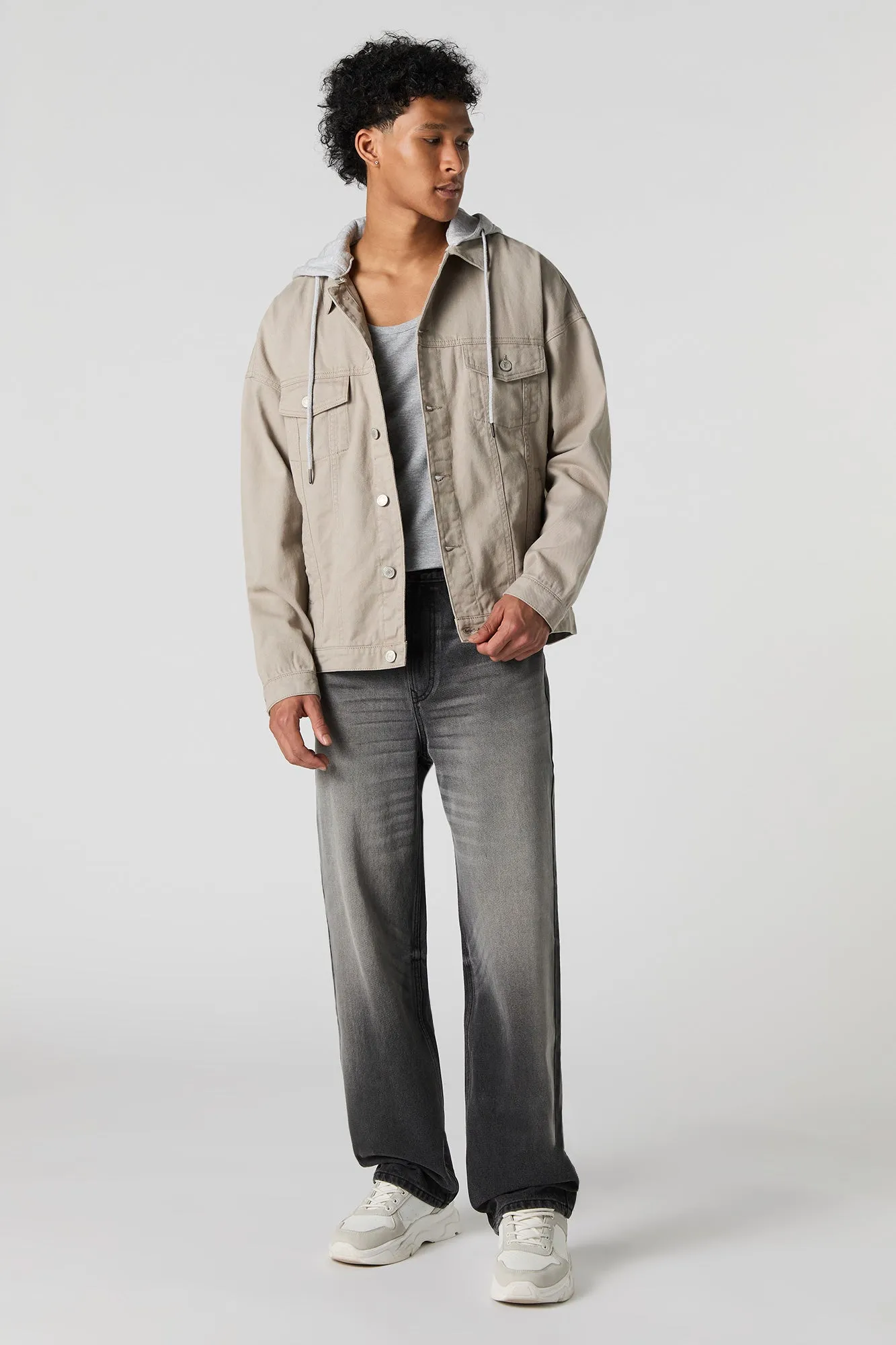 Fleece Hooded Denim Trucker Jacket sold by Urban Planet product image thumbnail 3