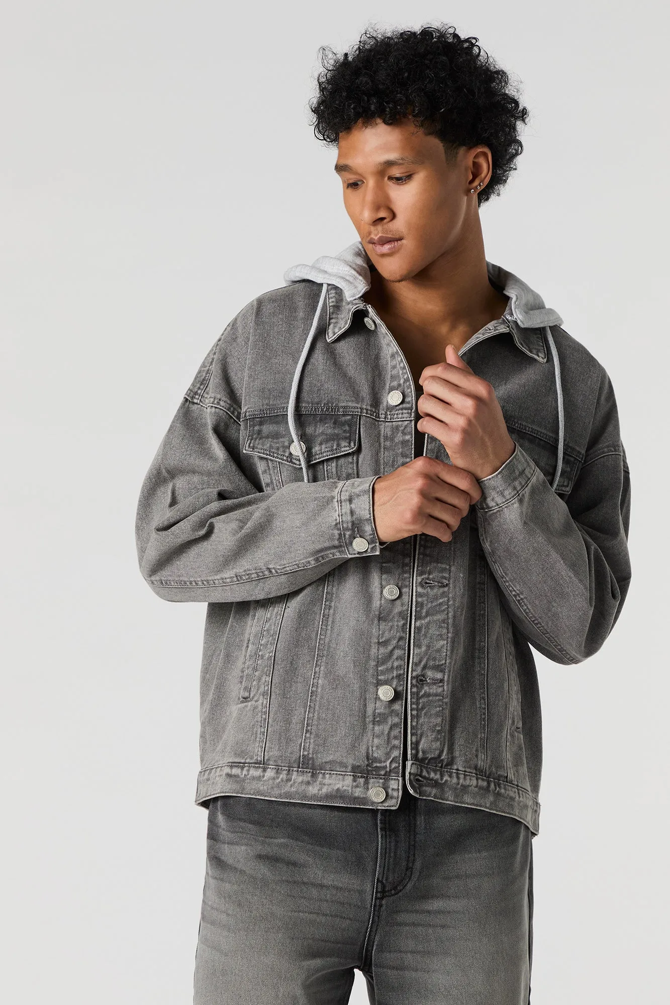 Fleece Hooded Denim Trucker Jacket sold by Urban Planet product image thumbnail 5