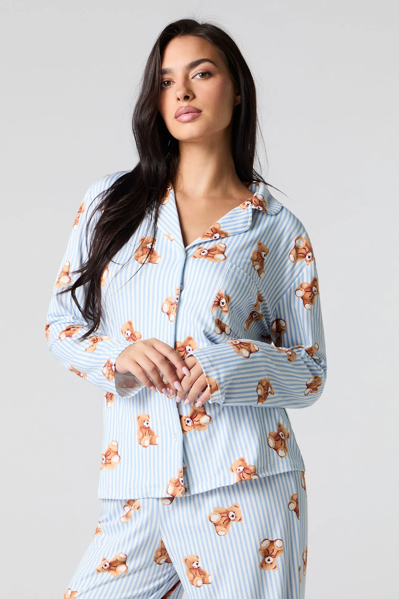 Button-Up Top & Pant 2 Piece Pajama Set sold by Urban Planet product image thumbnail 2