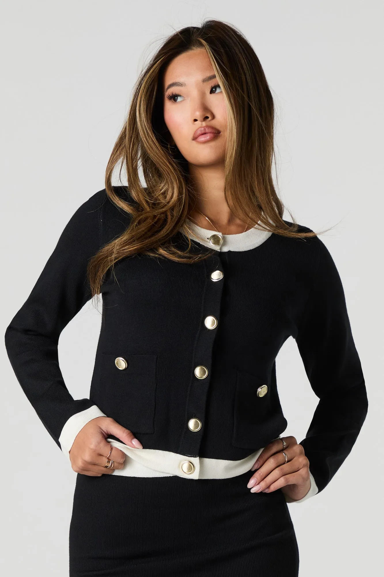 Contrast Trim Button Front Knit Cardigan sold by Urban Planet