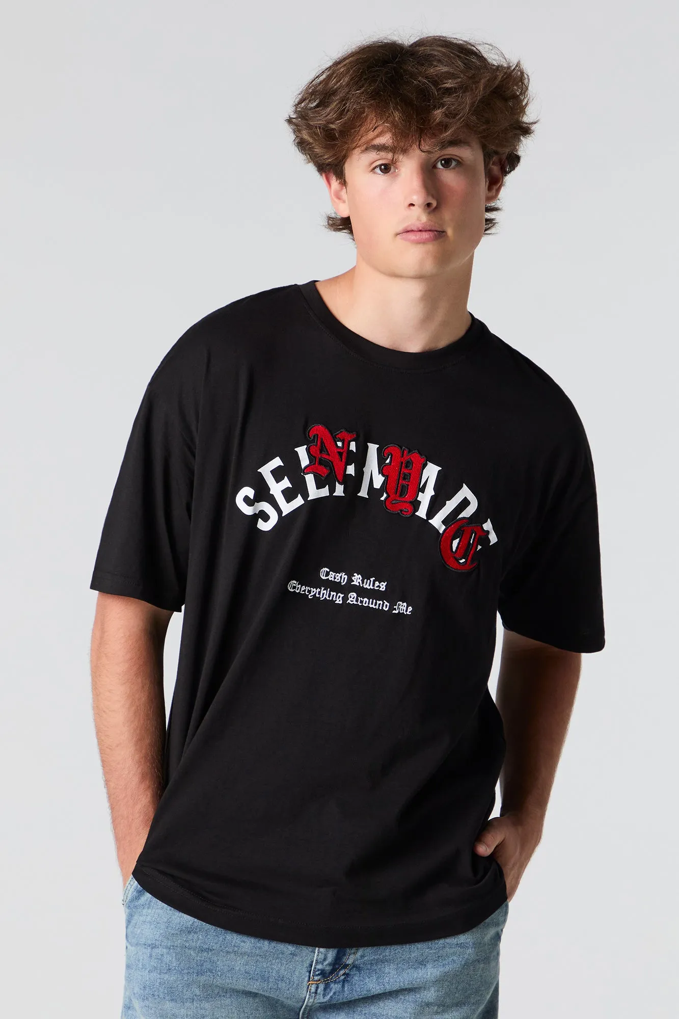 Self Made Embroidered Graphic T-Shirt sold by Urban Planet product image thumbnail 4