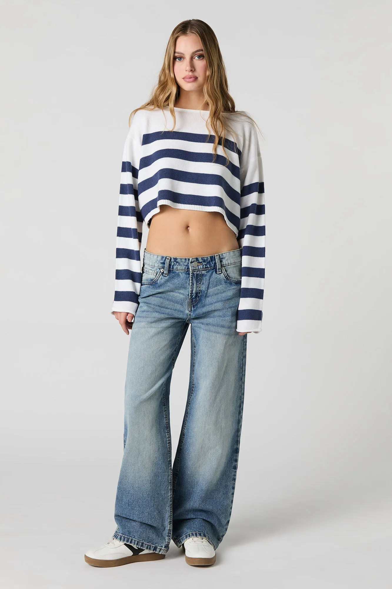 Striped Boat Neck Cropped Sweater sold by Urban Planet product image thumbnail 3