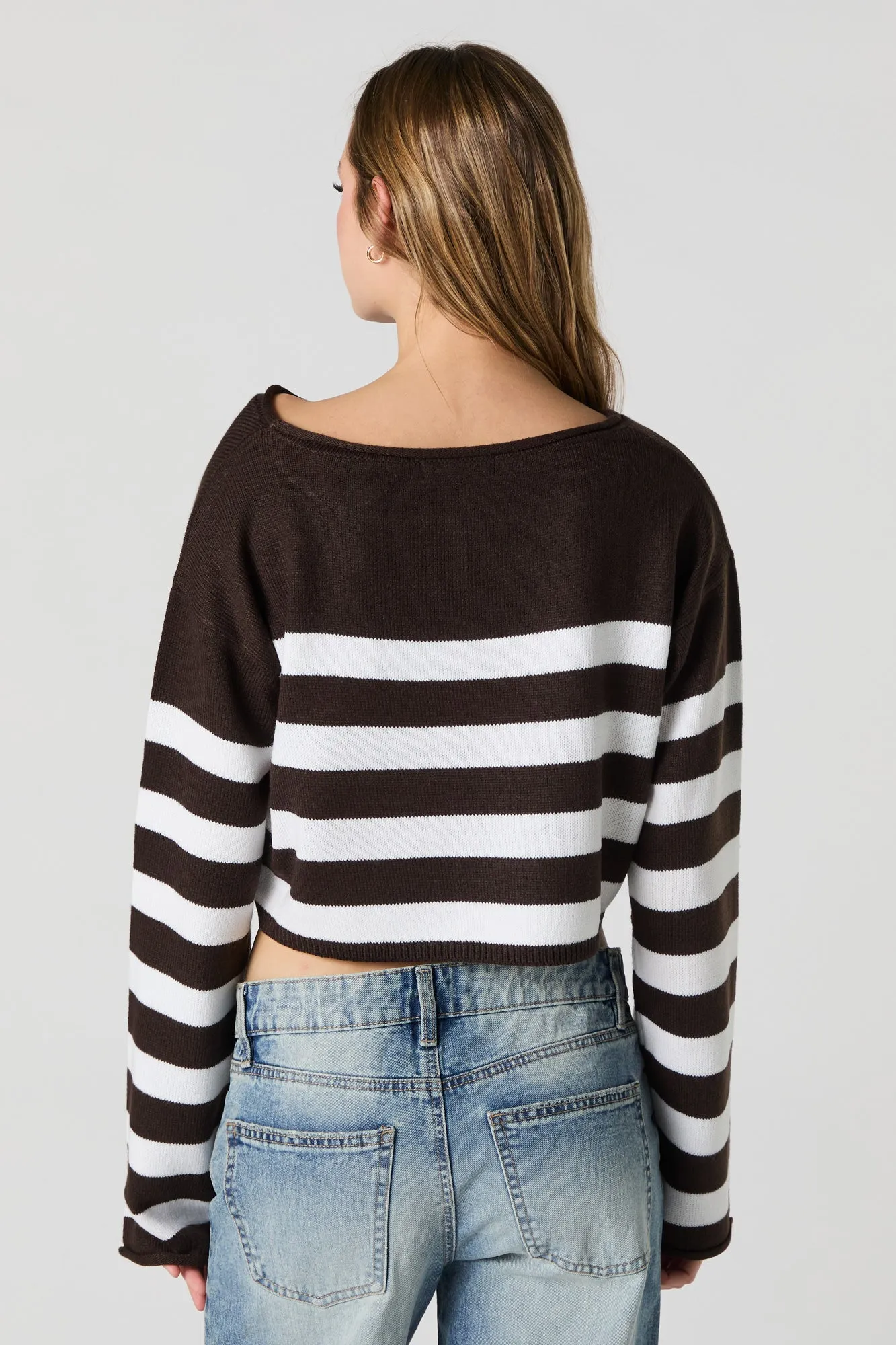 Striped Boat Neck Cropped Sweater sold by Urban Planet product image thumbnail 5