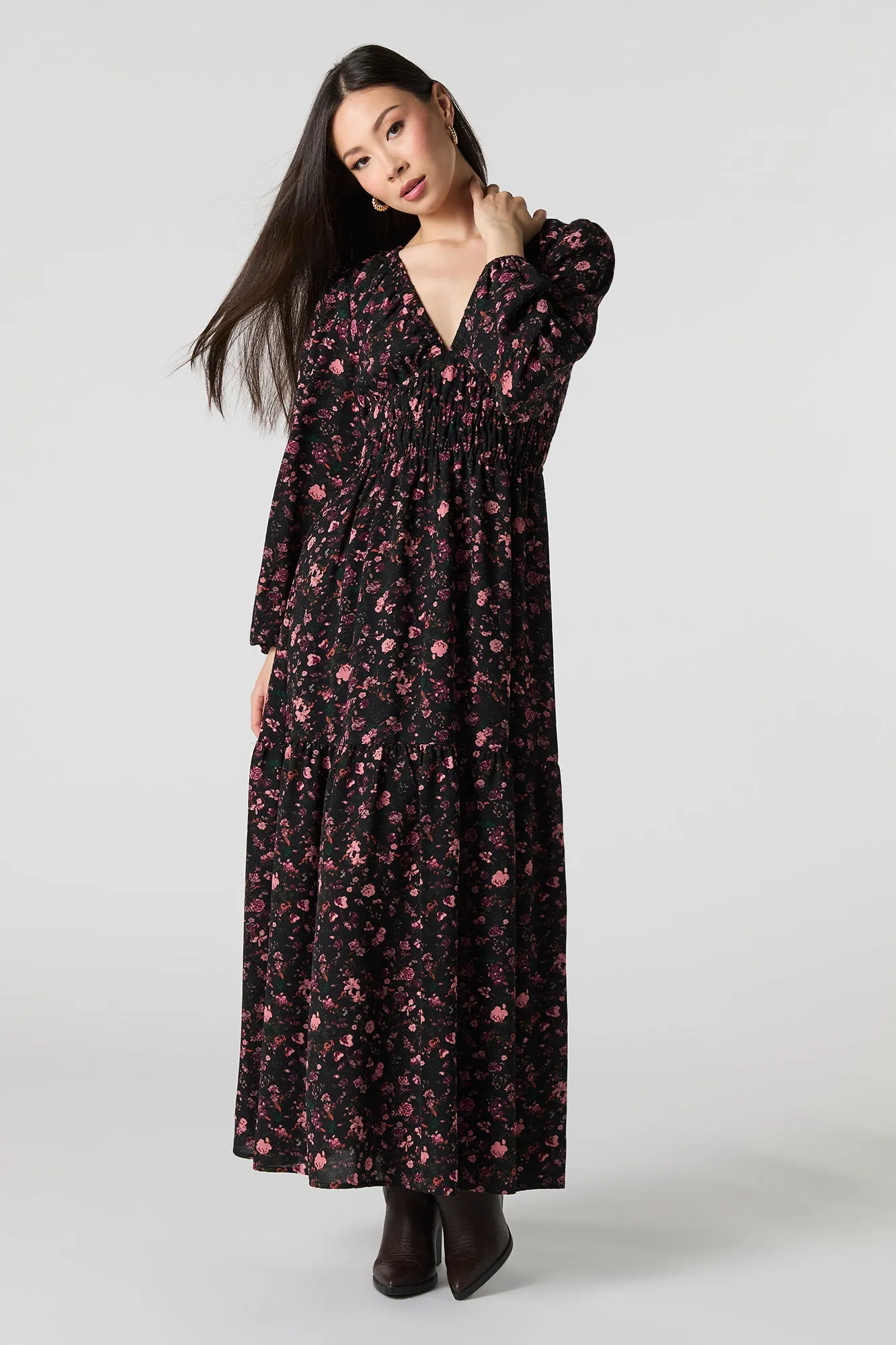 Flowy V-Neck Long Sleeve Maxi Dress sold by Urban Planet