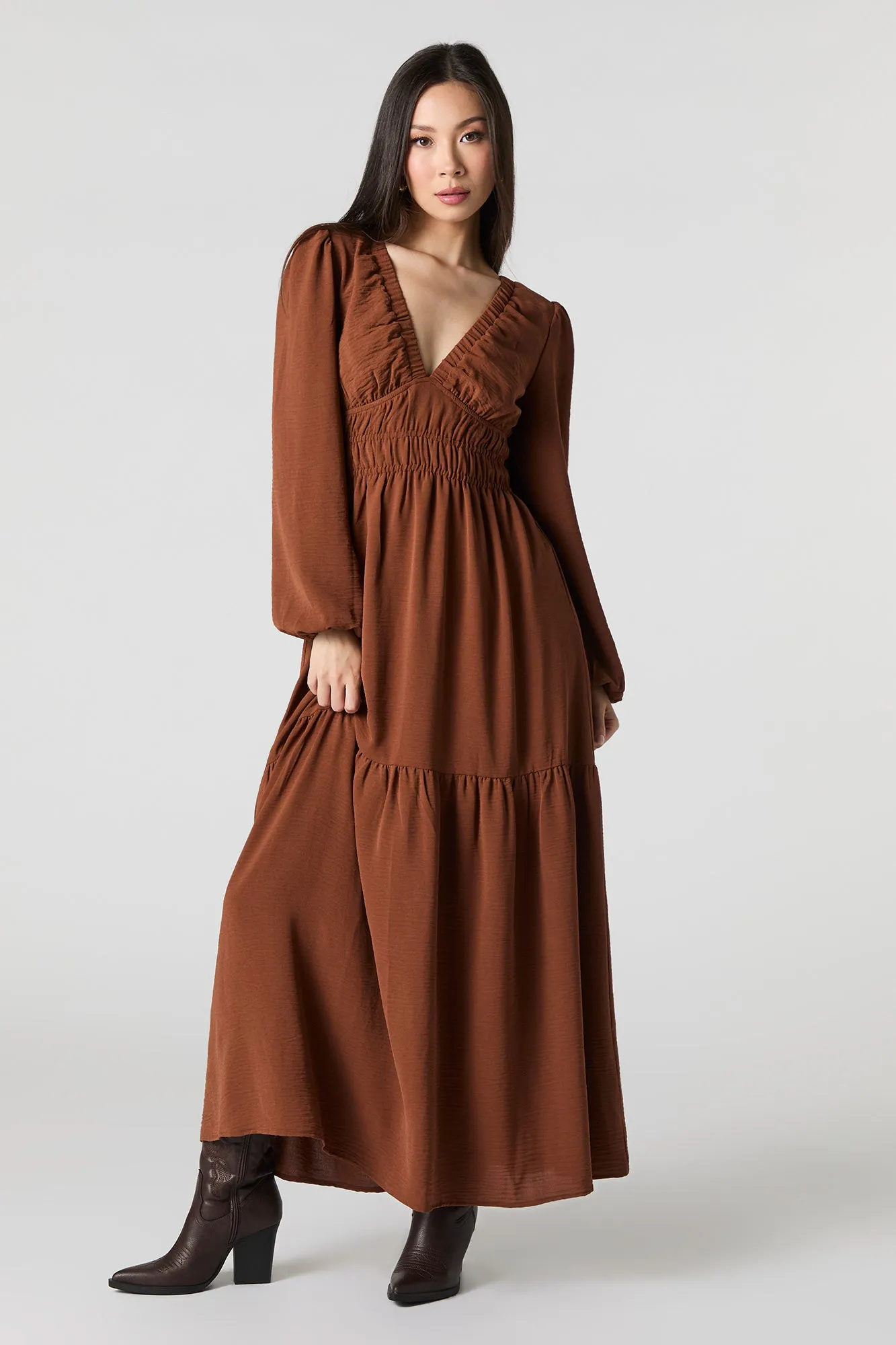 Flowy V-Neck Long Sleeve Maxi Dress sold by Urban Planet product image thumbnail 4