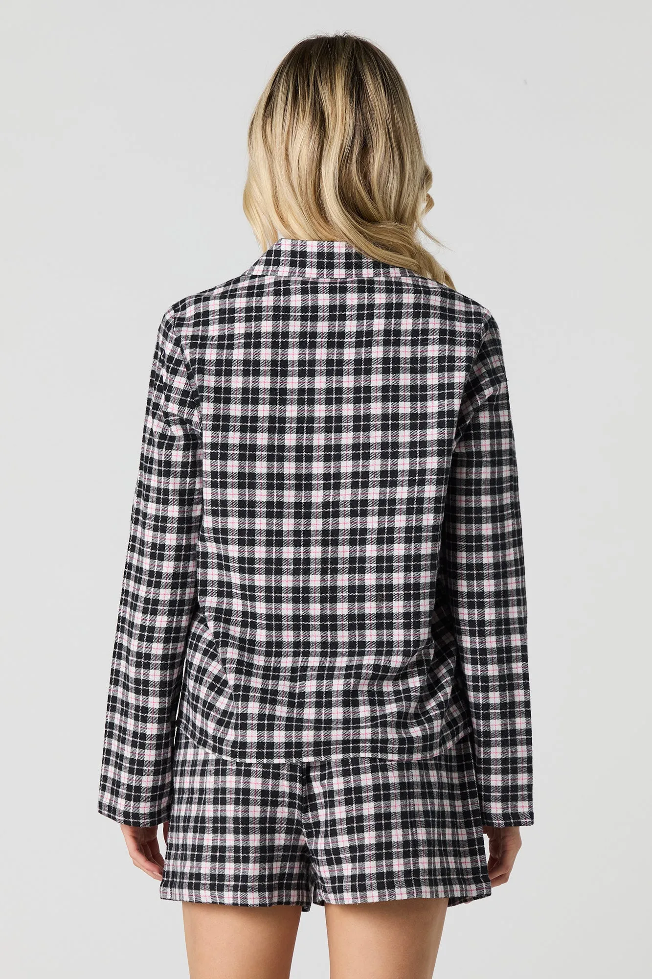 Flannel Button-Up Top & Short 2 Piece Pajama Set sold by Urban Planet product image thumbnail 5