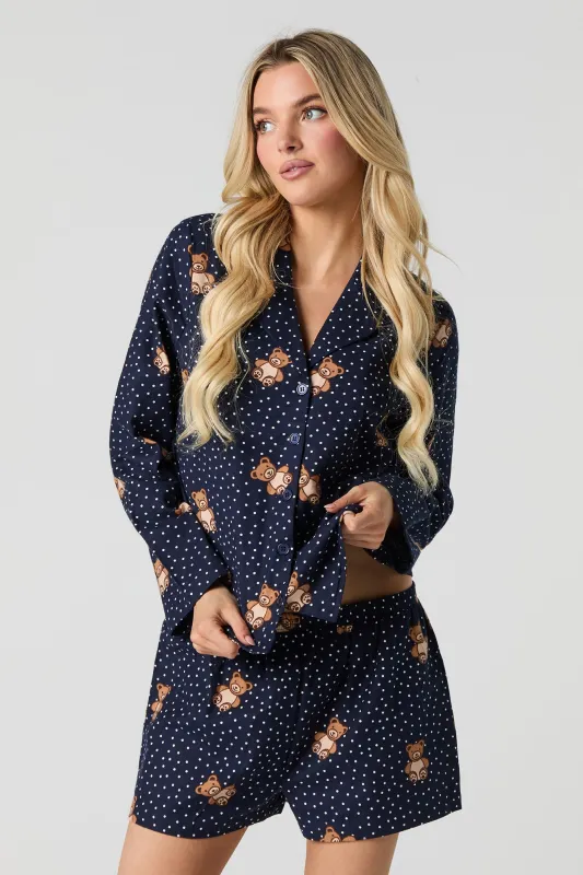 Flannel Button-Up Top & Short 2 Piece Pajama Set sold by Urban Planet