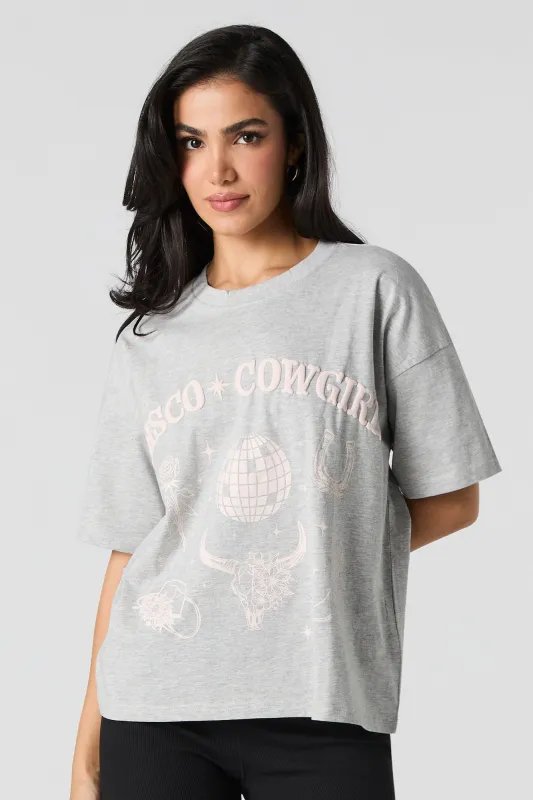 Disco Cowgirl Puff Print T-Shirt sold by Urban Planet