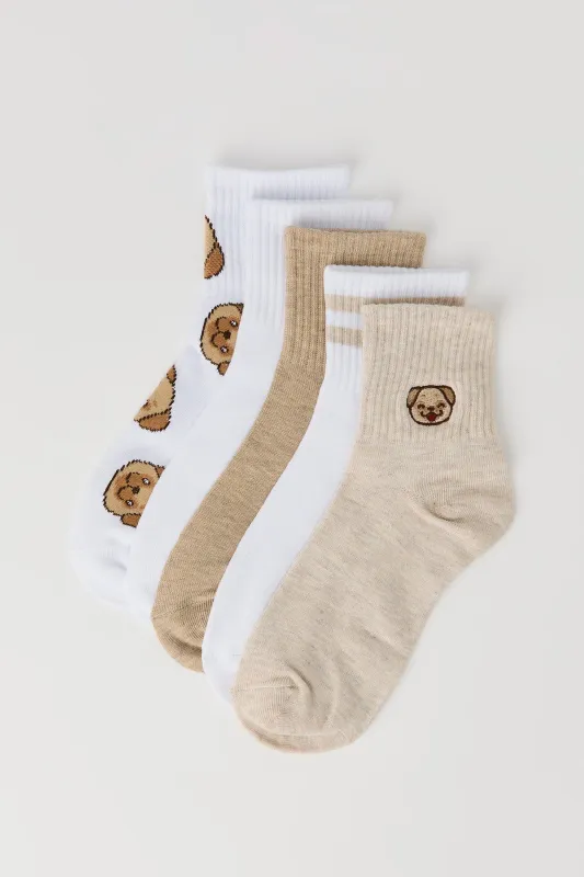 Critter Embroidered Quarter Socks (5 Pack) sold by Urban Planet