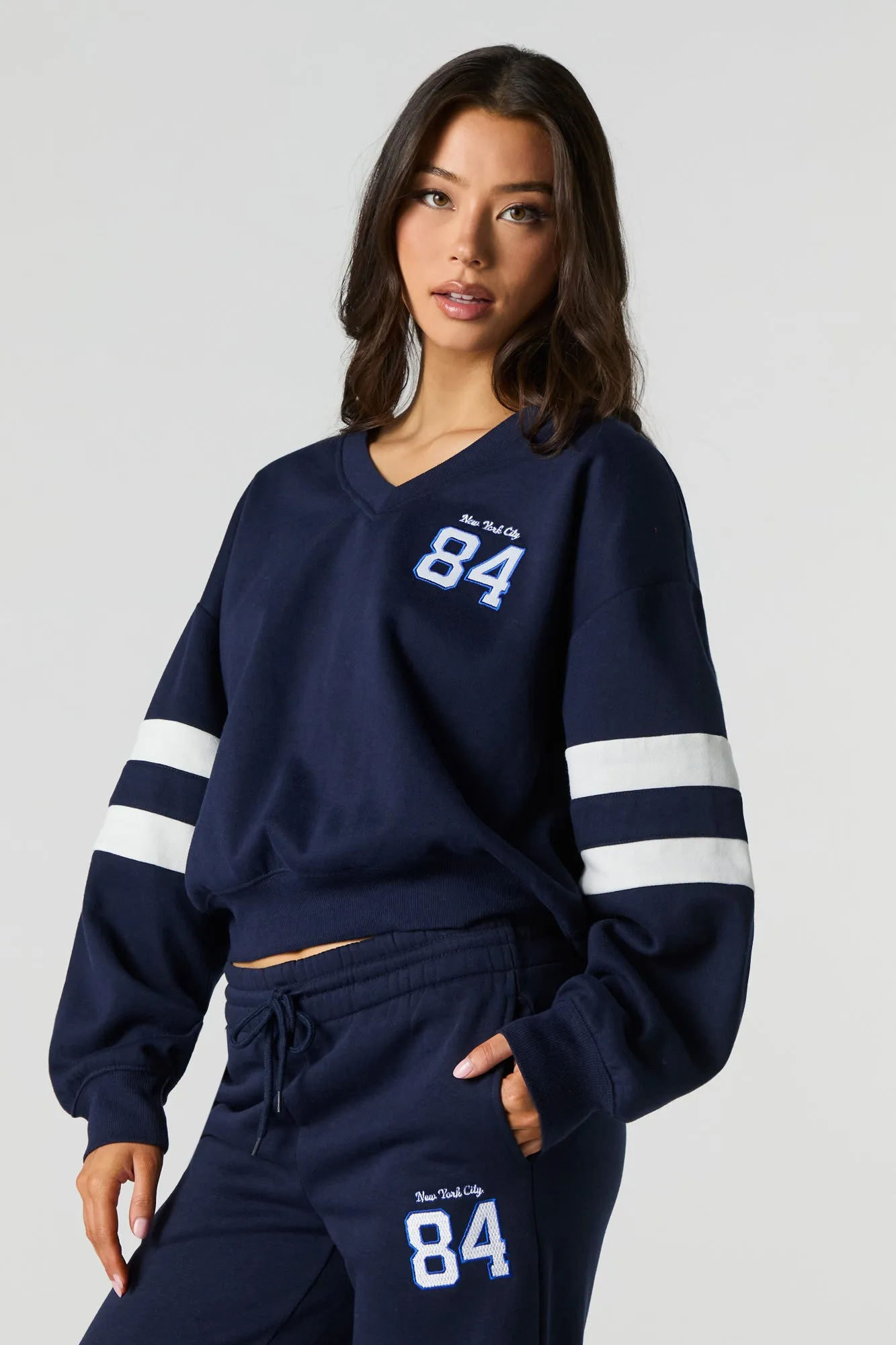 NYC Twill Embroidered Fleece Cropped Sweatshirt sold by Urban Planet product image thumbnail 2
