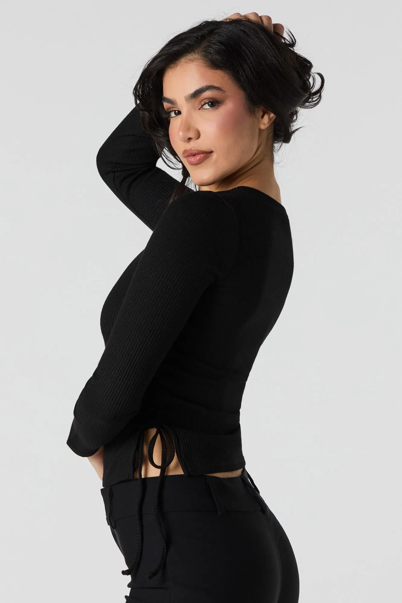 Ribbed Drawstring Side Long Sleeve Top sold by Urban Planet product image thumbnail 5