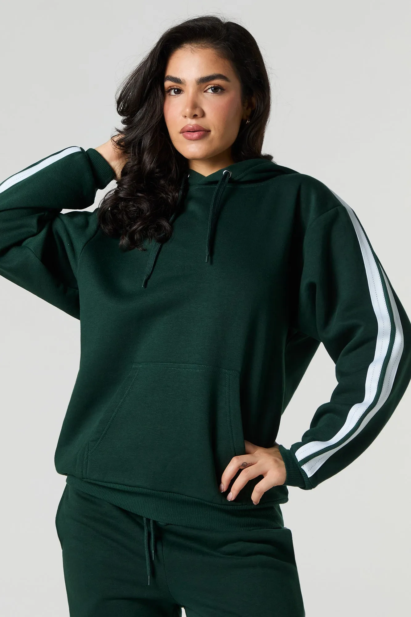 Fleece Striped Sleeve Hoodie sold by Urban Planet