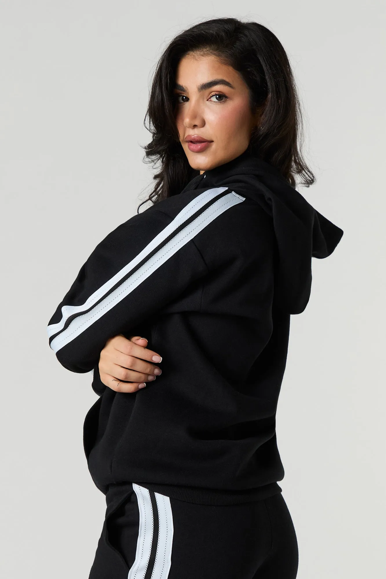 Fleece Striped Sleeve Hoodie sold by Urban Planet product image thumbnail 5