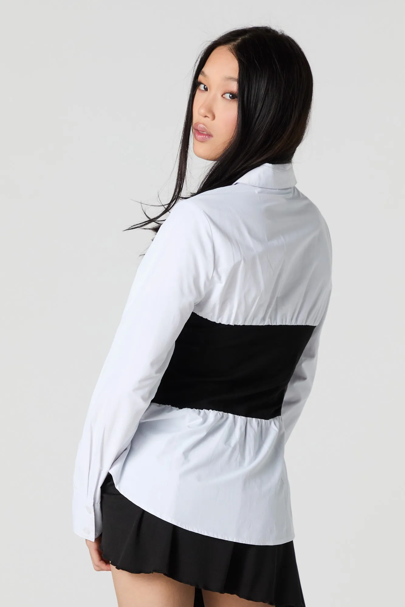 Two Tone Long Contrast Button-Up Top sold by Urban Planet product image thumbnail 2