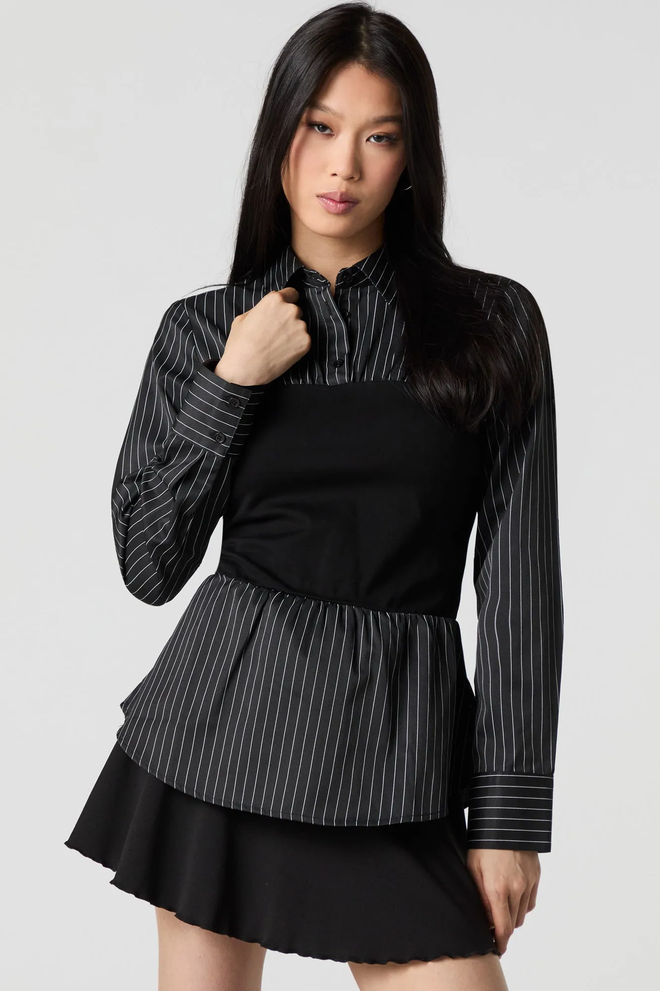 Two Tone Long Contrast Button-Up Top sold by Urban Planet product image thumbnail 4