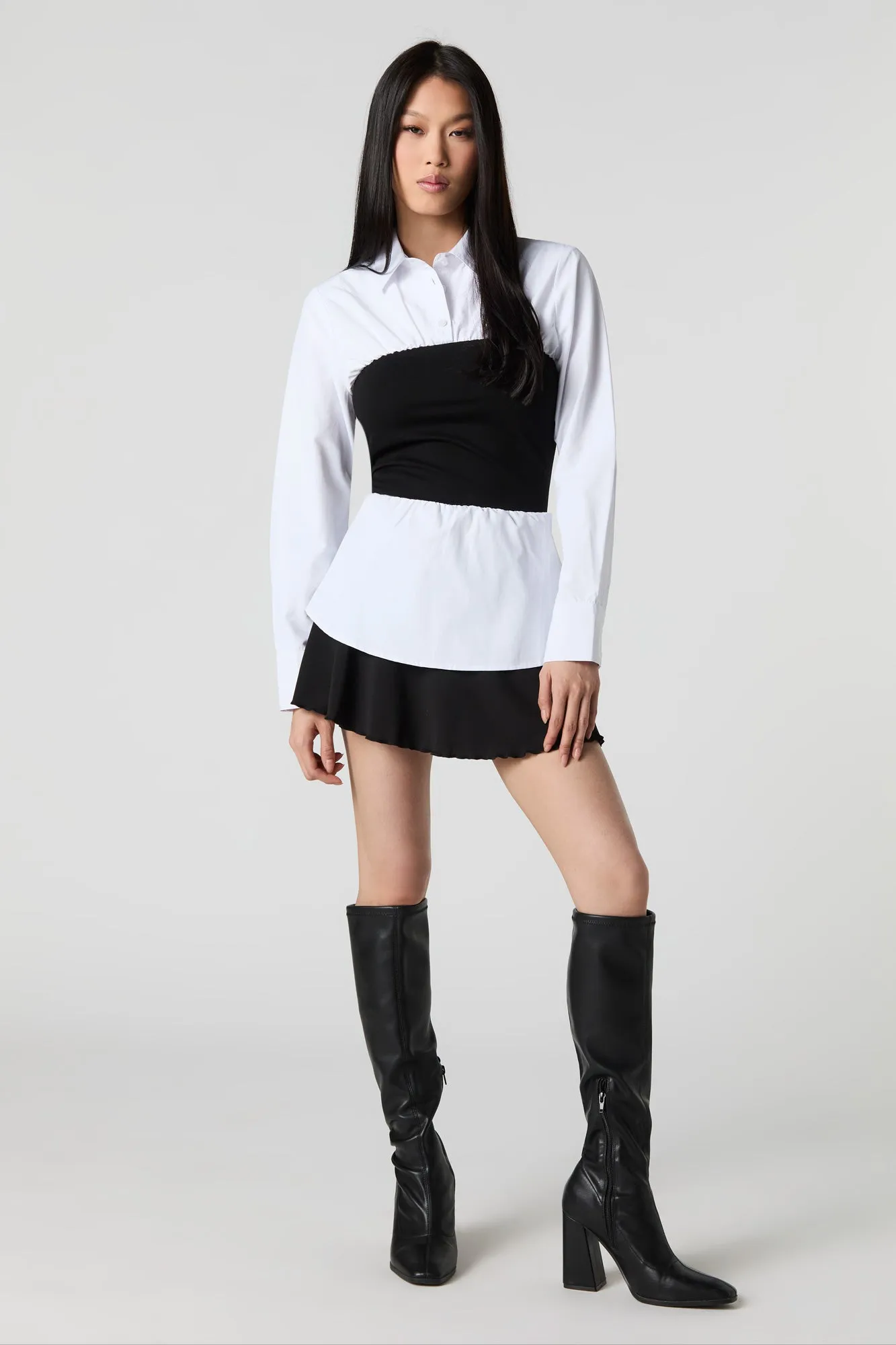 Two Tone Long Contrast Button-Up Top sold by Urban Planet product image thumbnail 3