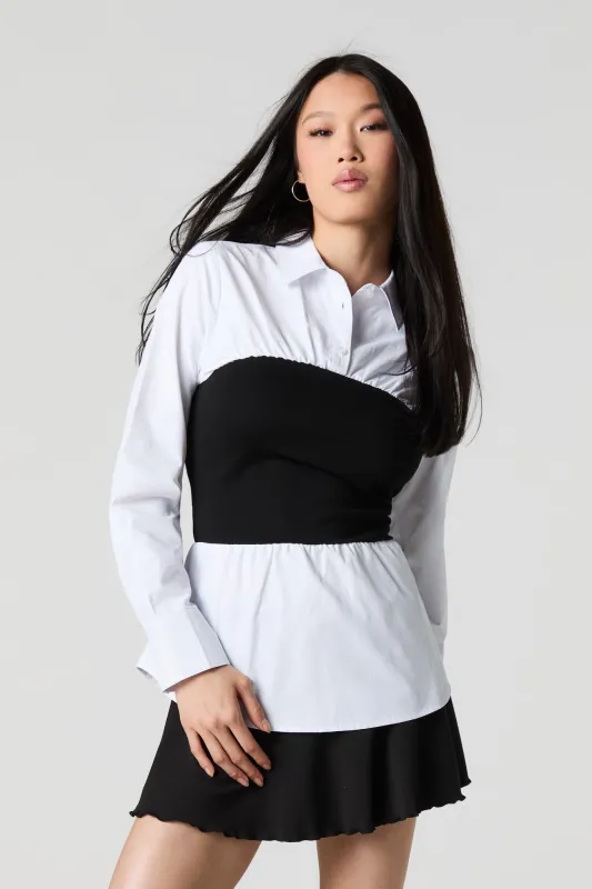 Two Tone Long Contrast Button-Up Top sold by Urban Planet