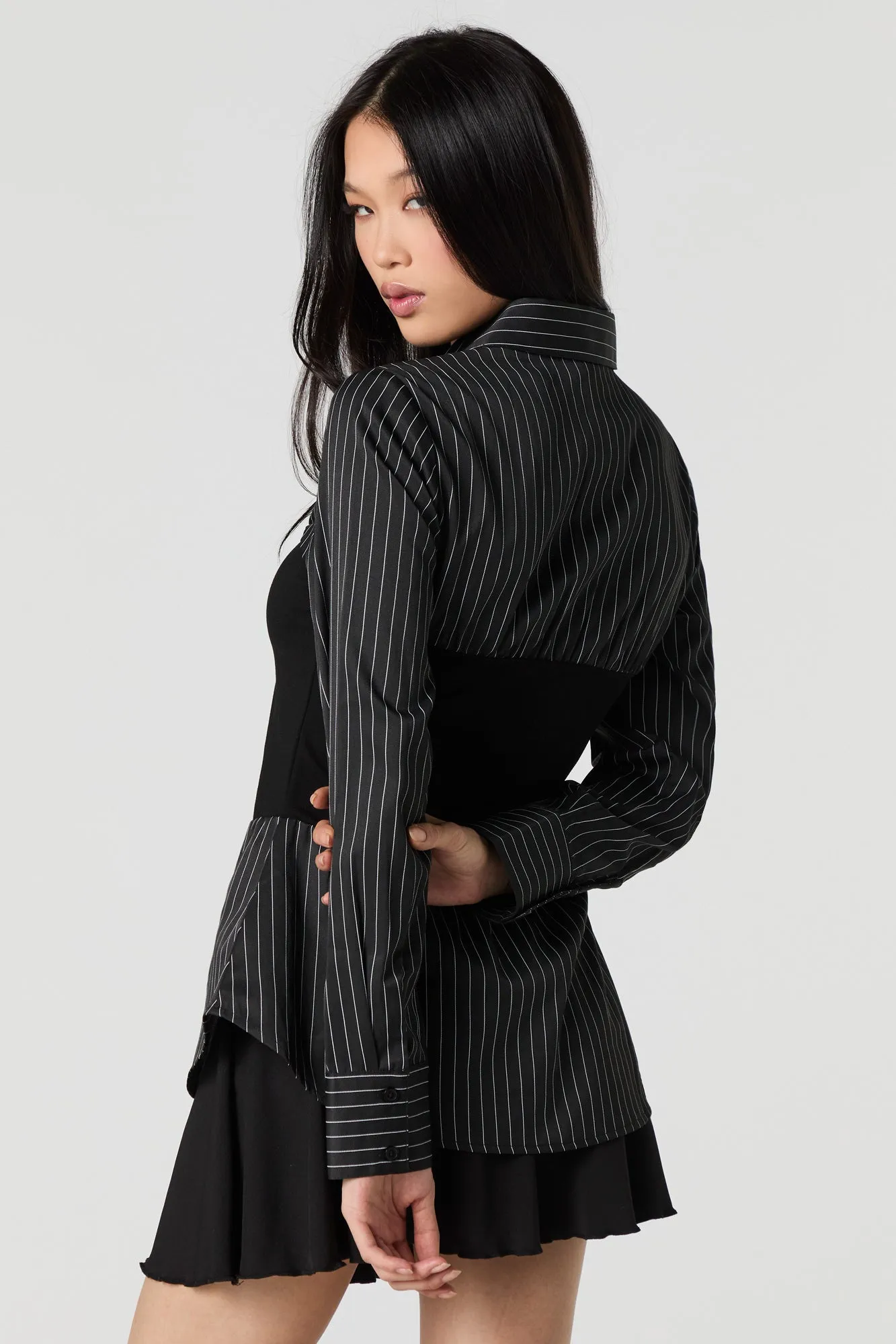 Two Tone Long Contrast Button-Up Top sold by Urban Planet product image thumbnail 5