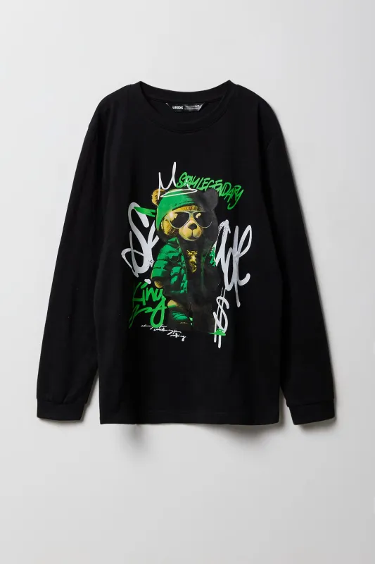Boys Bear Graffiti Graphic Long Sleeve Top sold by Urban Planet