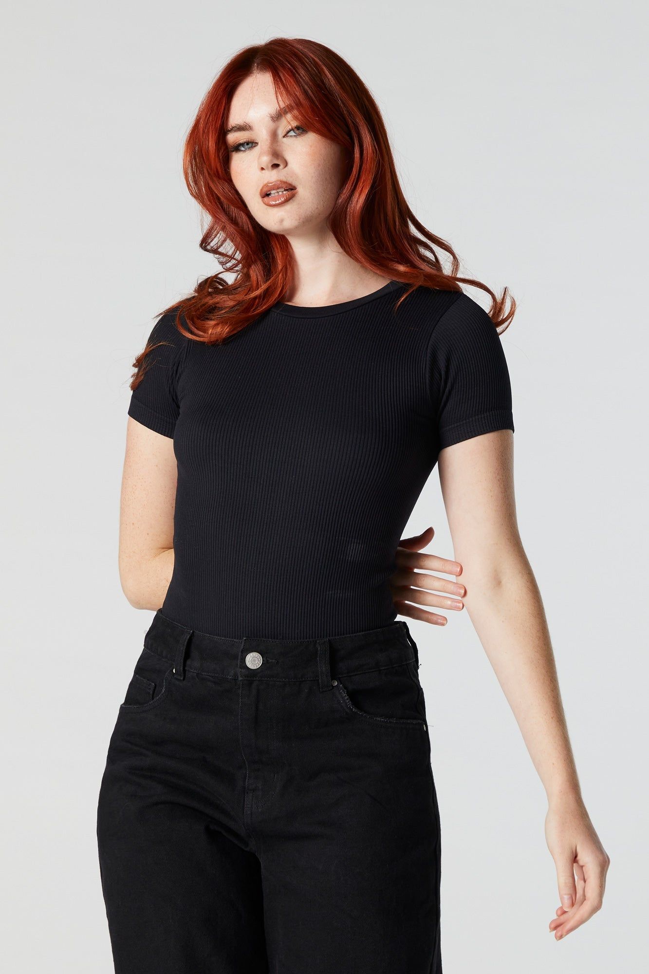 Blue Ribbed Short Sleeve Bodysuit sold by Urban Planet product image thumbnail 5