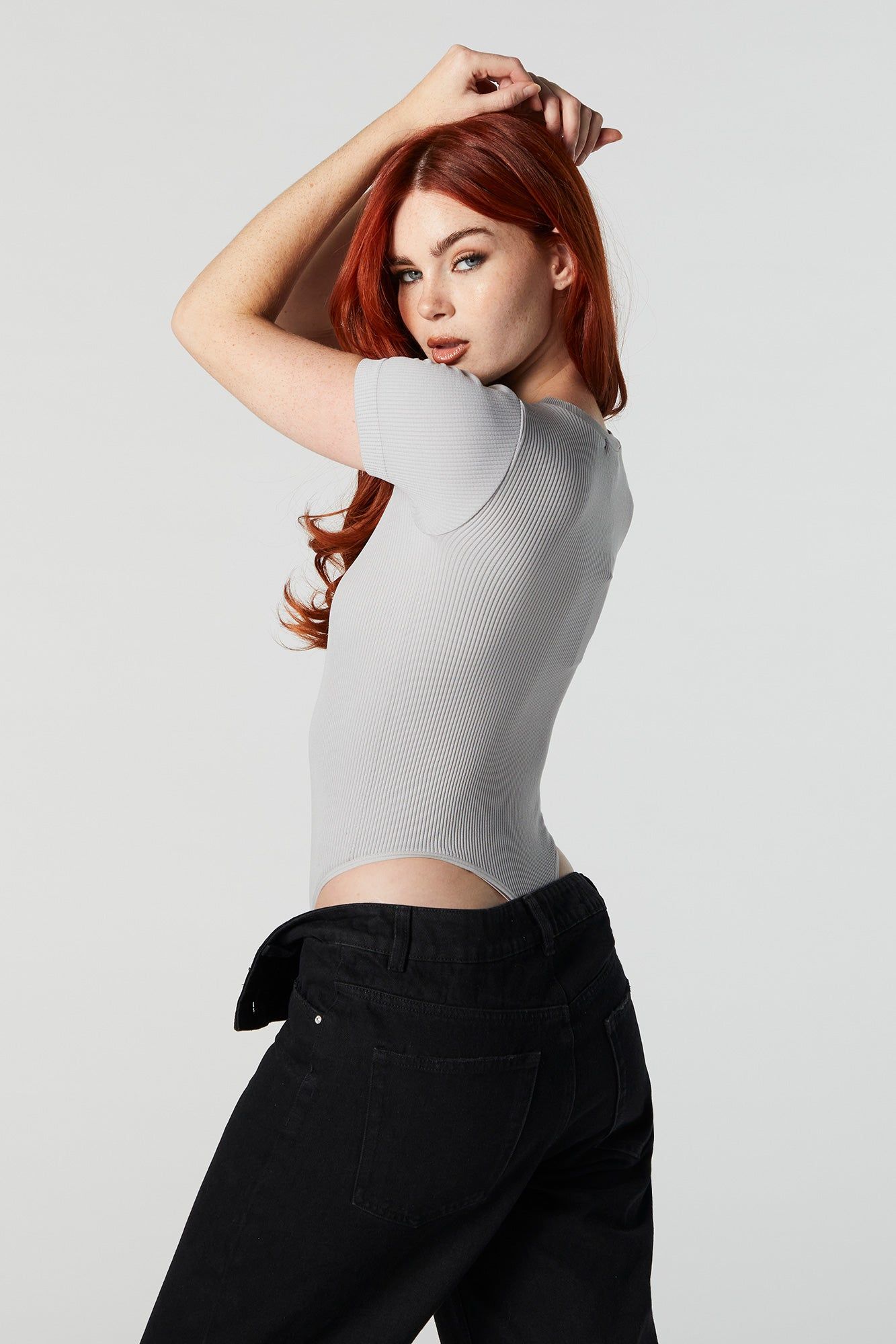 Blue Ribbed Short Sleeve Bodysuit sold by Urban Planet product image thumbnail 3