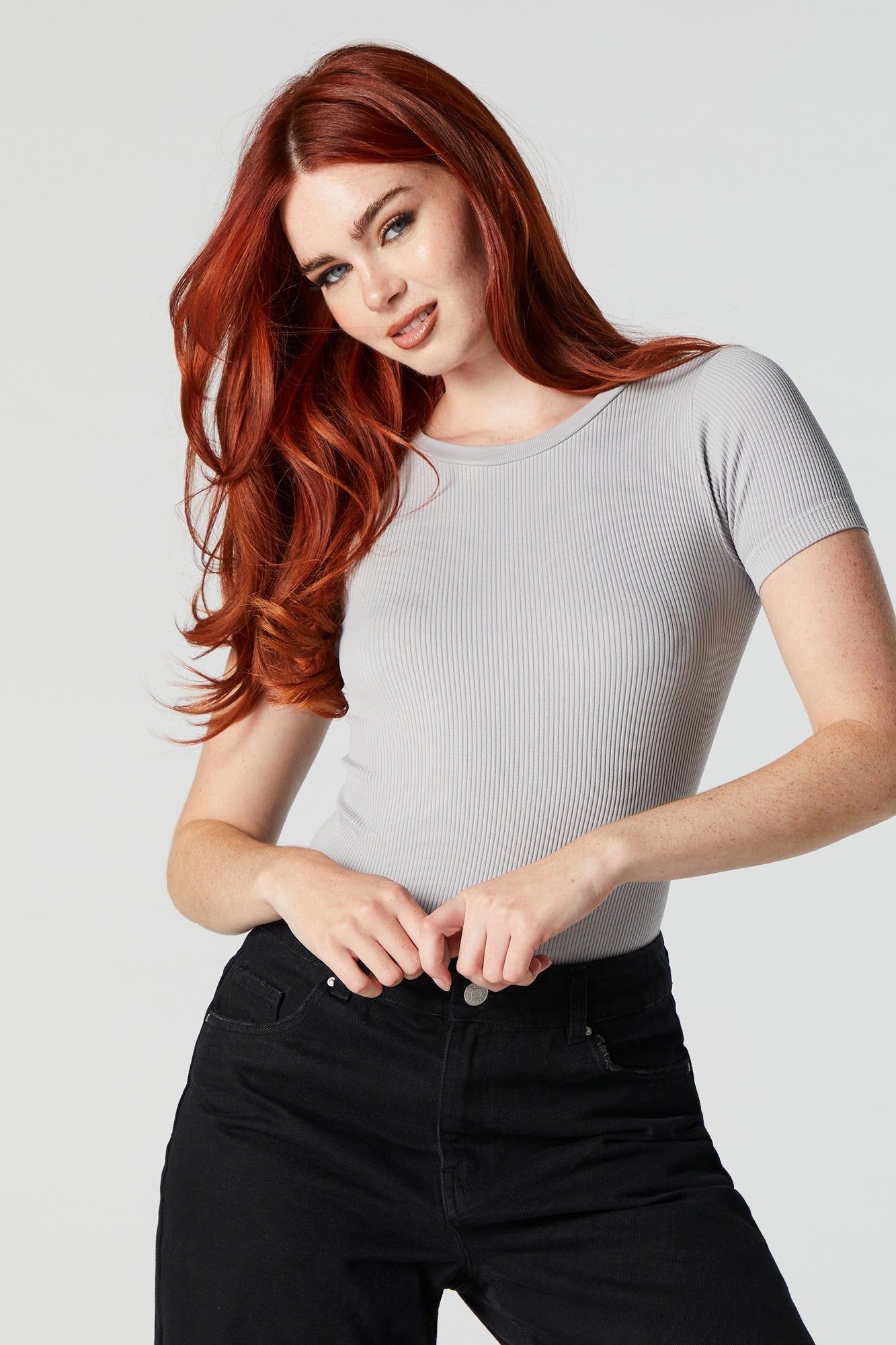 Blue Ribbed Short Sleeve Bodysuit sold by Urban Planet