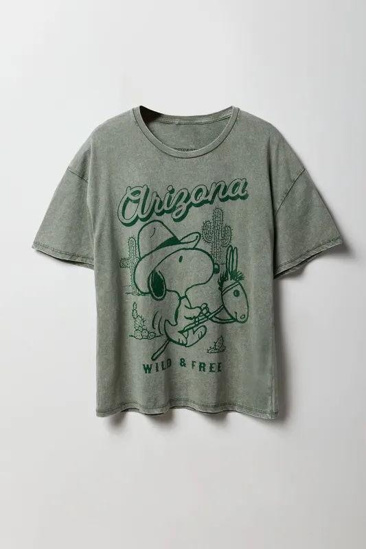 Snoopy Graphic Washed Boyfriend T-Shirt sold by Urban Planet