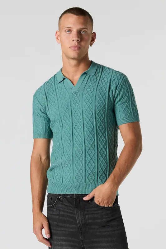 Cable Knit Polo Top sold by Urban Planet