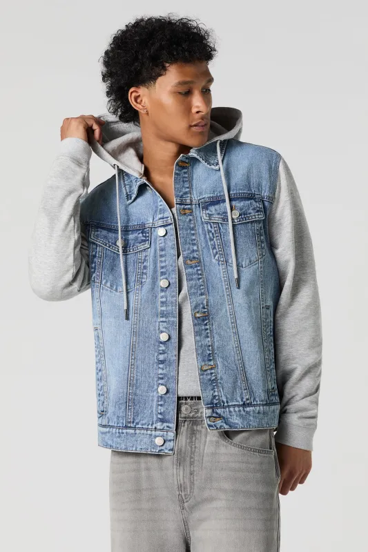 Boxy Denim Fleece Hooded Trucker Jacket sold by Urban Planet