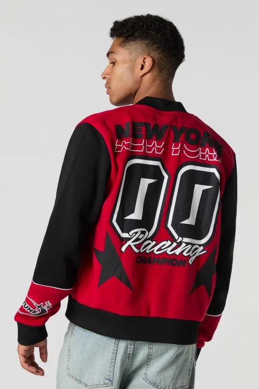 New York Embroidered Fleece Racing Jacket sold by Urban Planet