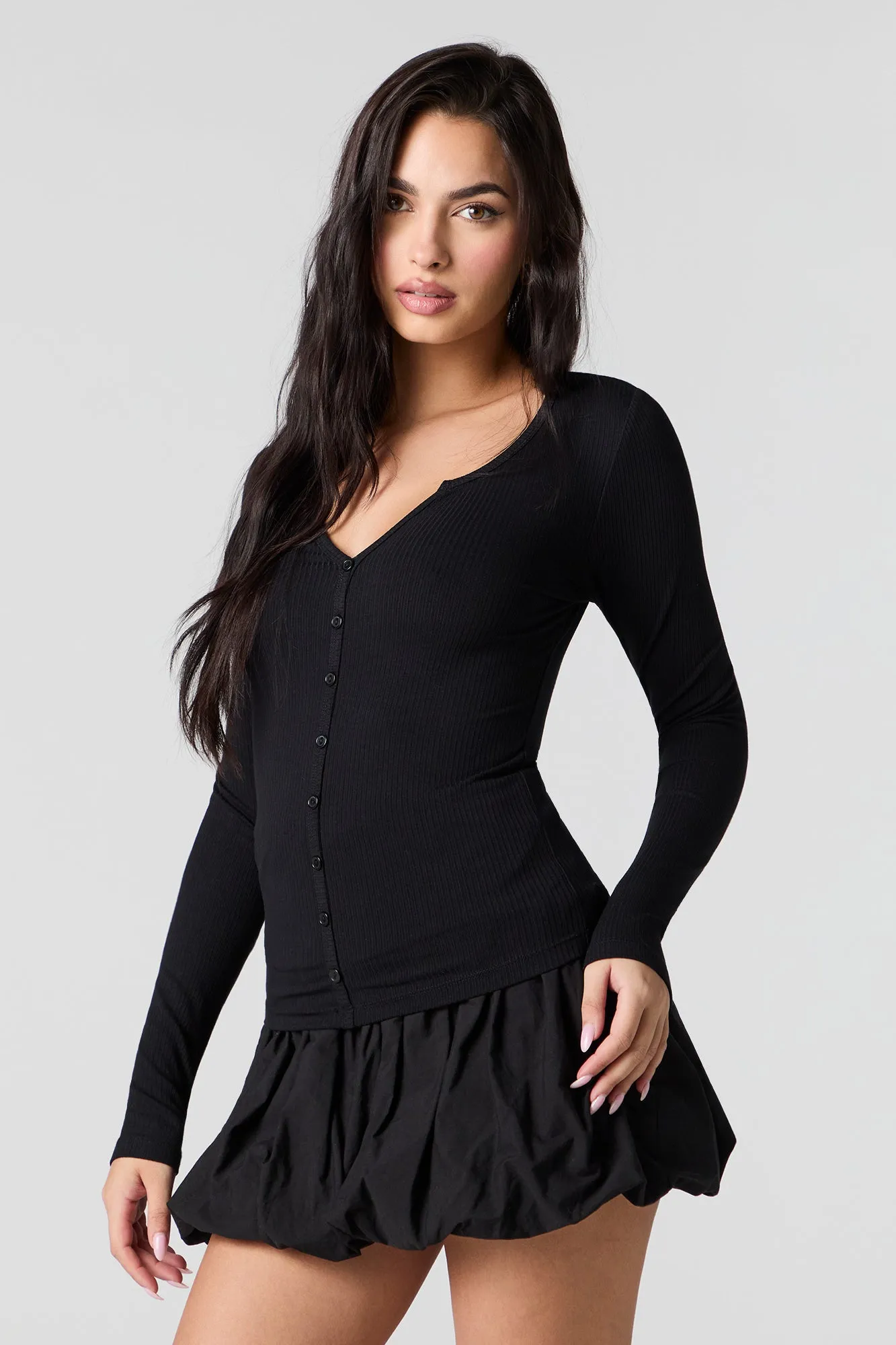 Ribbed Button-Up Long Sleeve Top sold by Urban Planet product image thumbnail 4