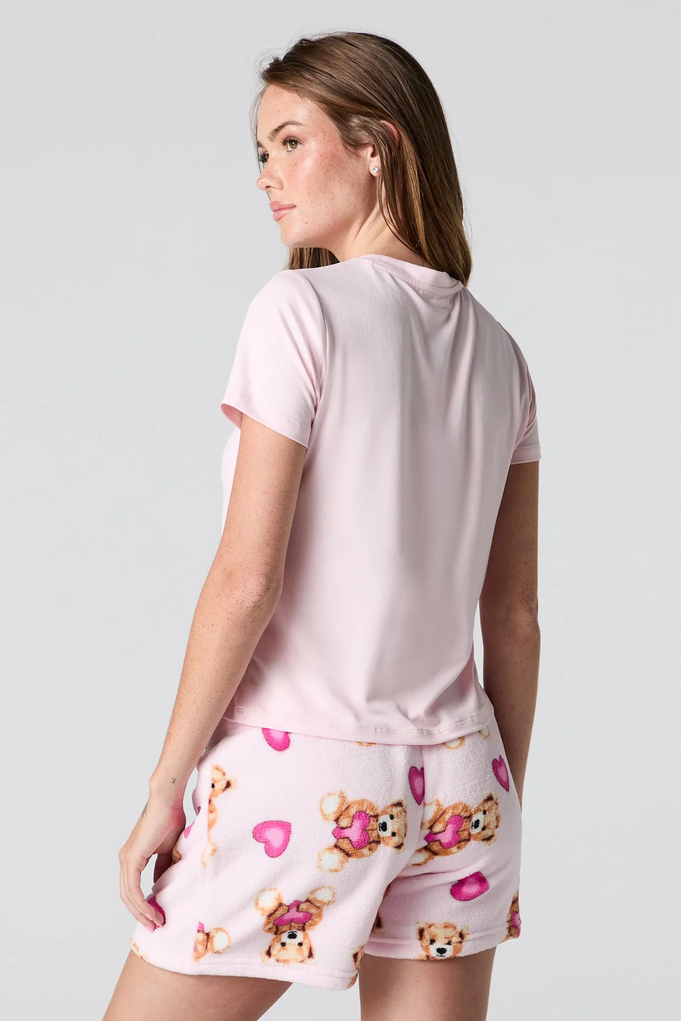 Graphic T-Shirt & Plush Short 2 Piece Pajama Set sold by Urban Planet product image thumbnail 2