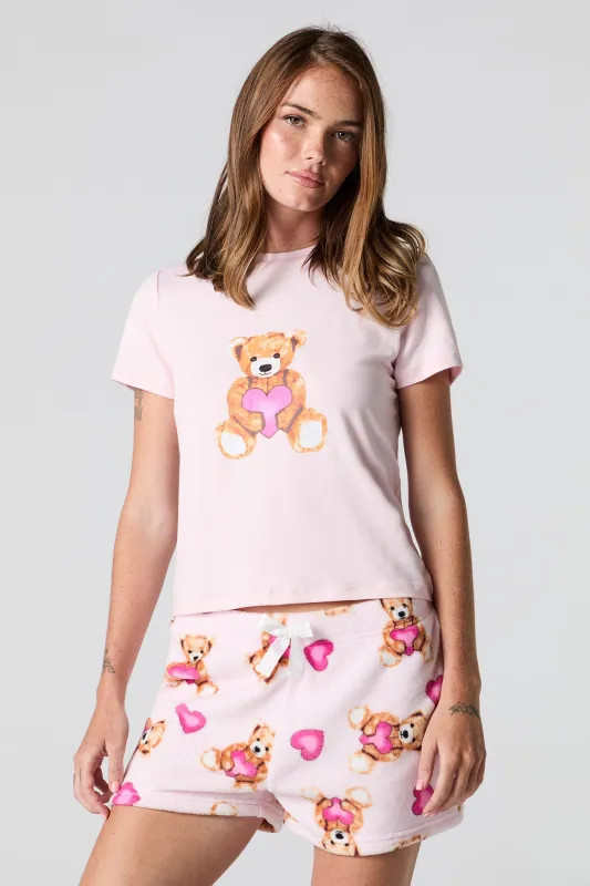 Ensemble-pyjama 2 pièces t-shirt imprimé et short pelucheux sold by Urban Planet