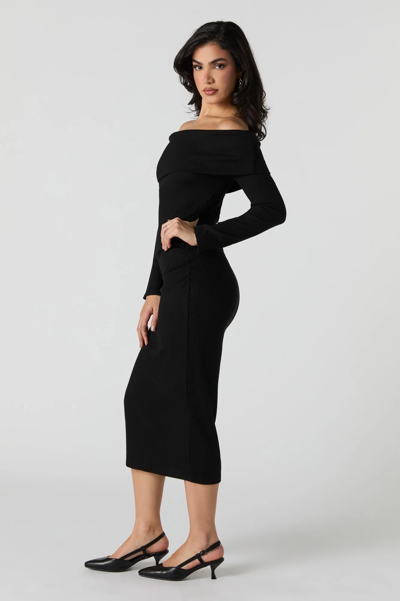 Ribbed Off Shoulder Maxi Sweater Dress sold by Urban Planet product image thumbnail 5