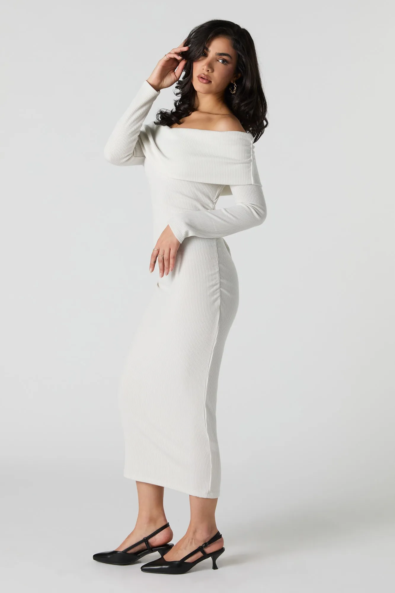 Ribbed Off Shoulder Maxi Sweater Dress sold by Urban Planet product image thumbnail 2