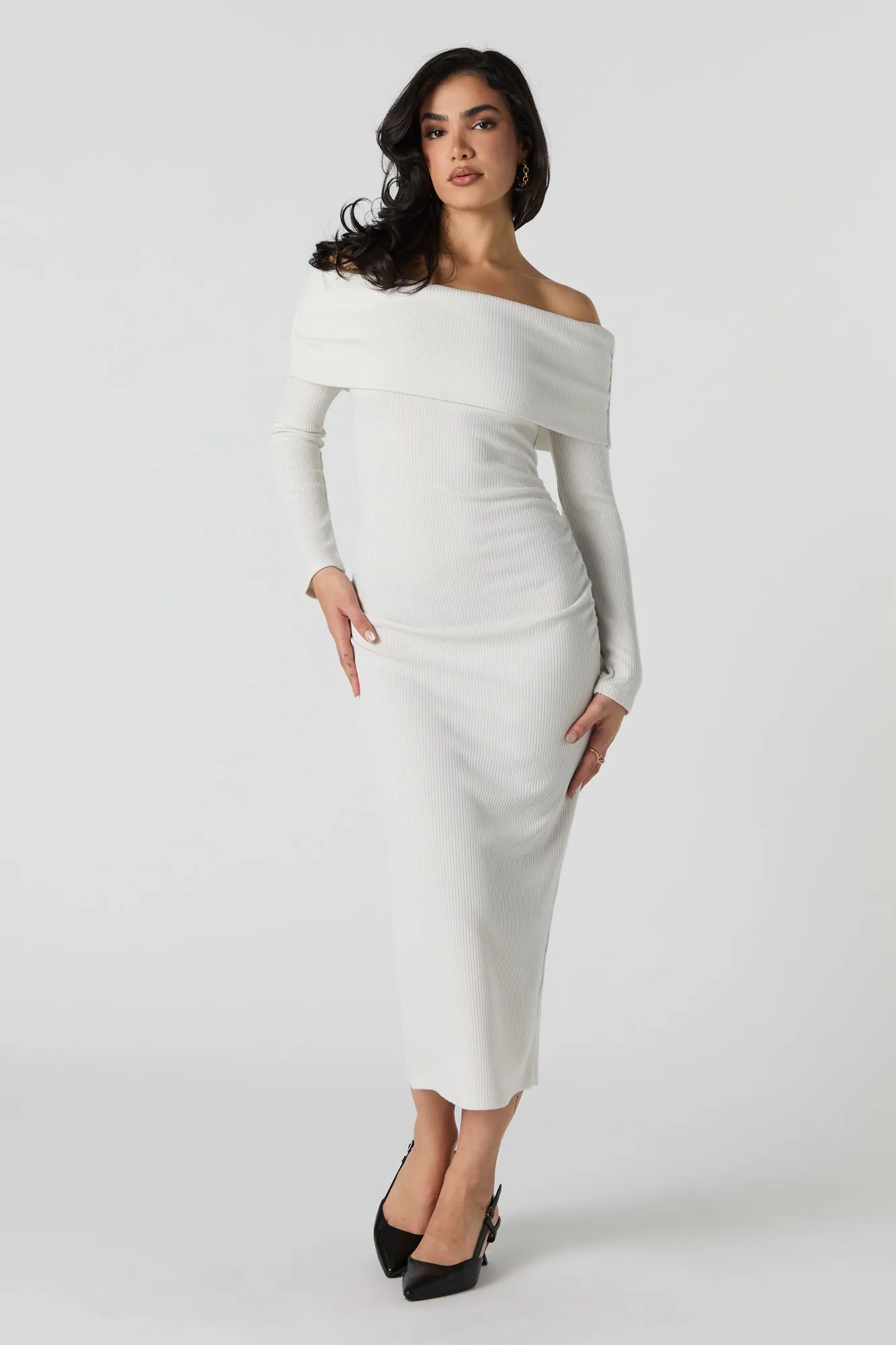 Ribbed Off Shoulder Maxi Sweater Dress sold by Urban Planet