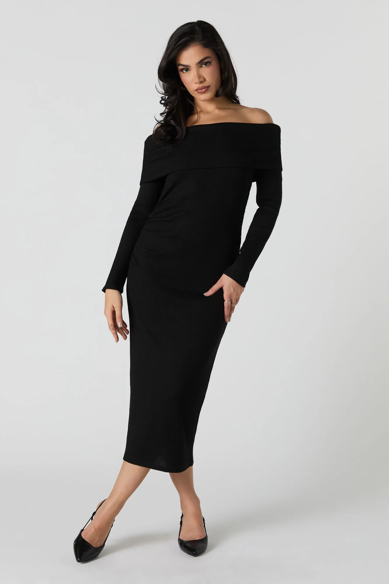 Ribbed Off Shoulder Maxi Sweater Dress sold by Urban Planet product image thumbnail 4