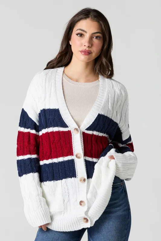 Cardigan surdimensionné en tricot torsadé avec blocs de couleurs sold by Urban Planet