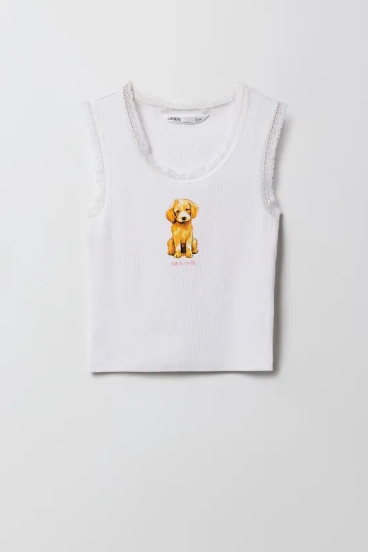 Camisole côtelée imprimée à bordure en dentelle pour filles sold by Urban Planet