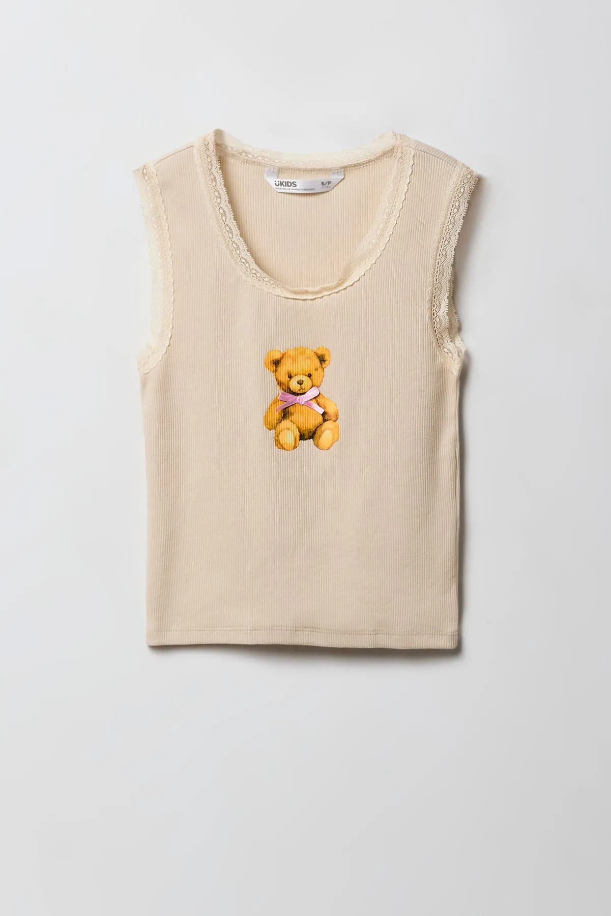 Camisole côtelée imprimée à bordure en dentelle pour filles sold by Urban Planet product image thumbnail 5