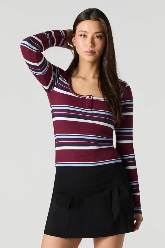 Ribbed Long Sleeve Henley Top sold by Urban Planet