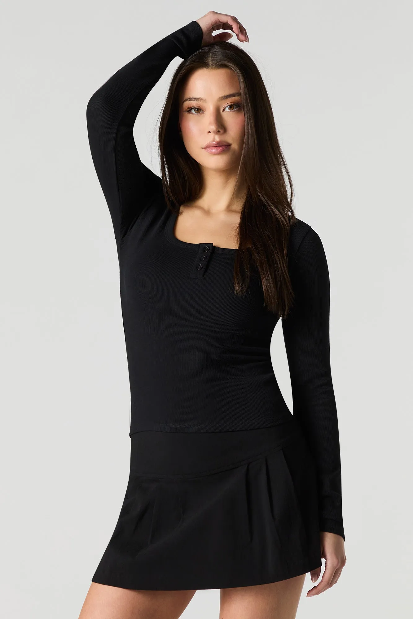 Ribbed Long Sleeve Henley Top sold by Urban Planet product image thumbnail 4