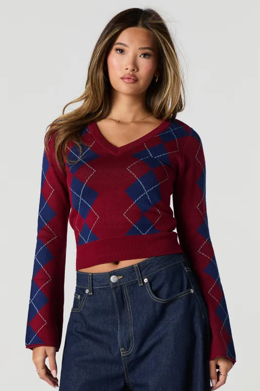 Argyle V-Neck Knit Sweater sold by Urban Planet