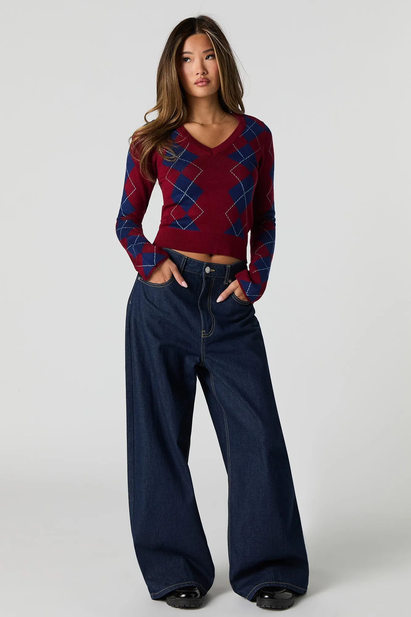 Argyle V-Neck Knit Sweater sold by Urban Planet product image thumbnail 3