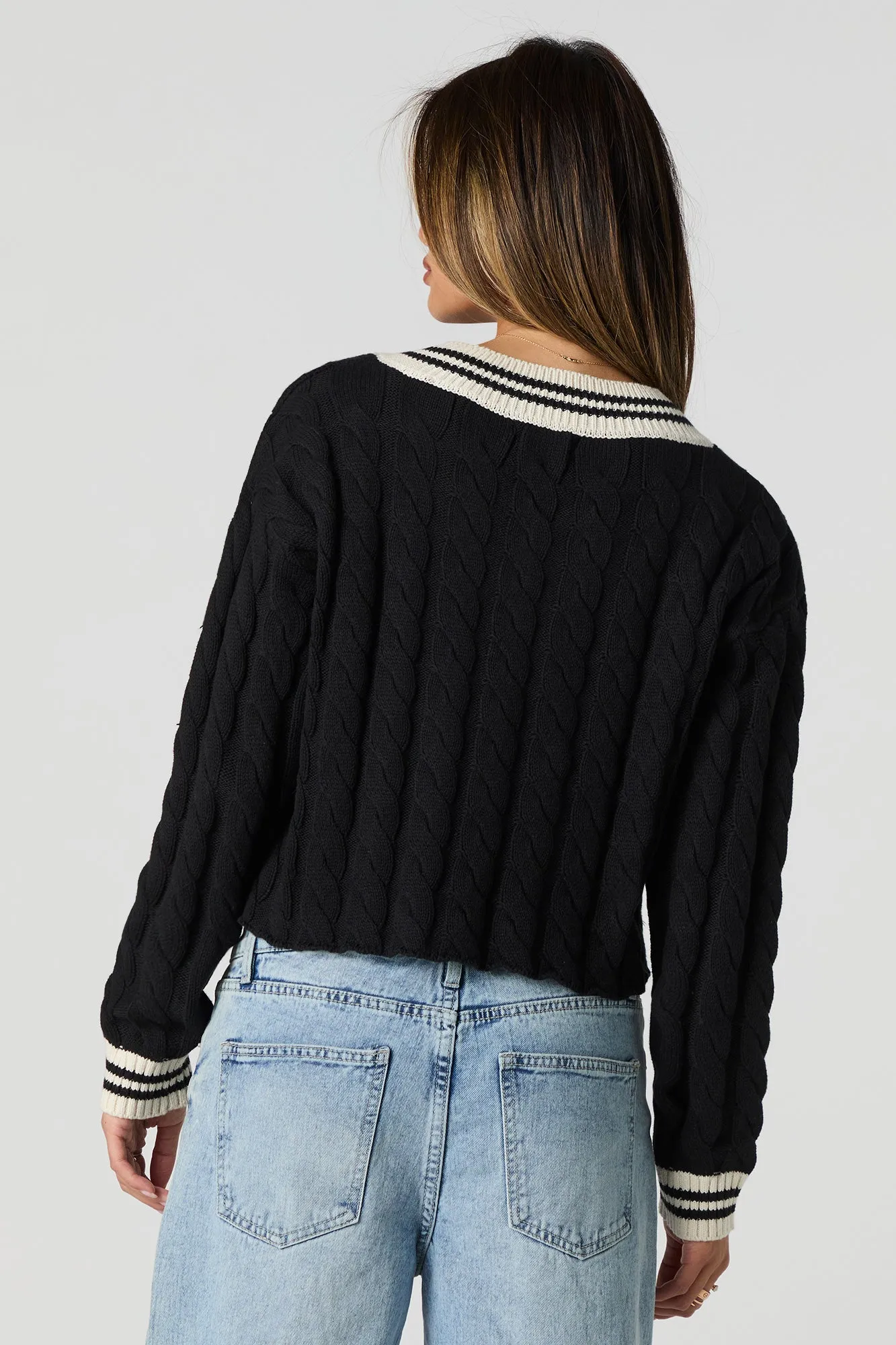 Cable Knit V-Neck Sweater sold by Urban Planet product image thumbnail 5