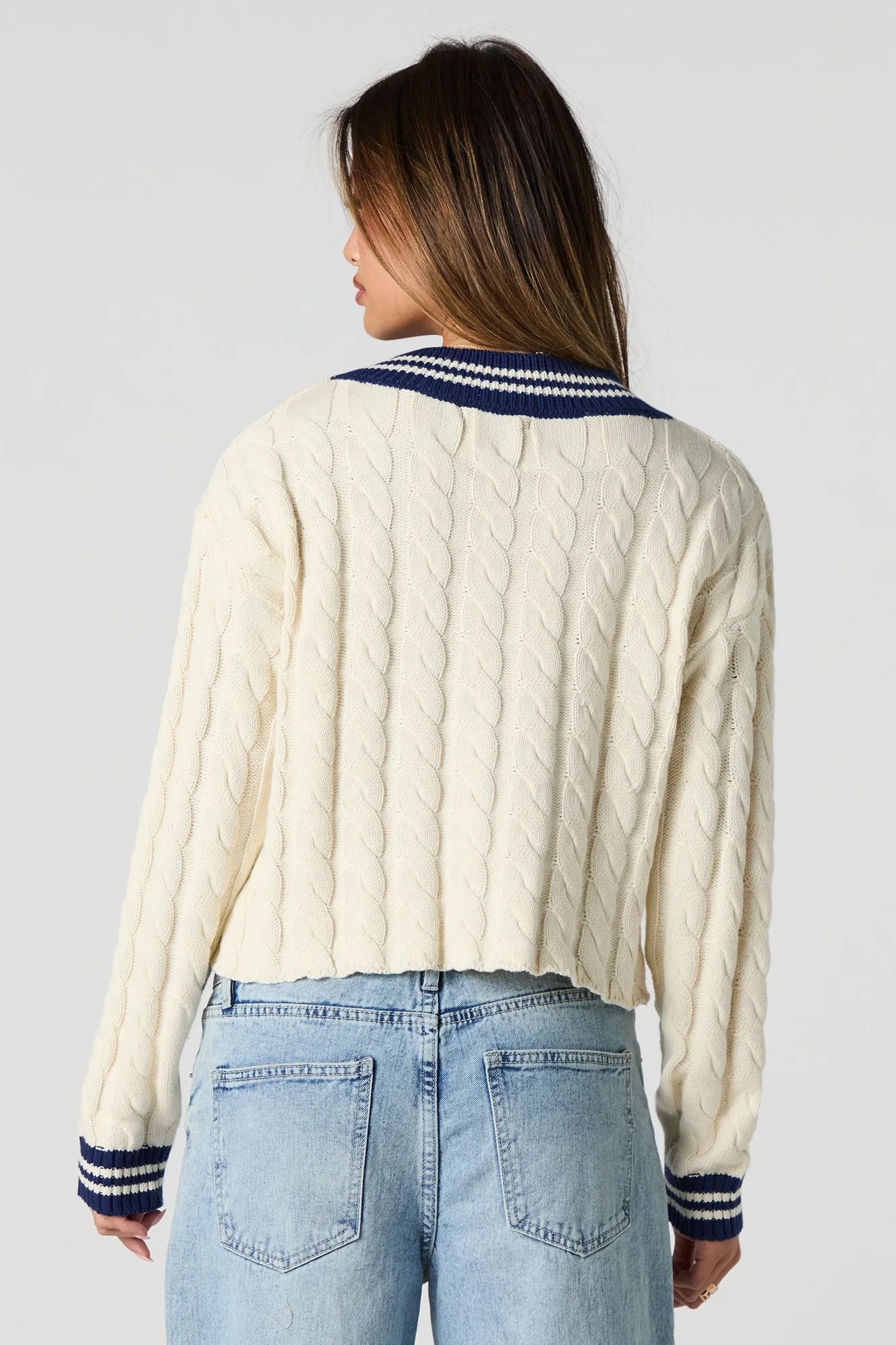 Cable Knit V-Neck Sweater sold by Urban Planet product image thumbnail 2